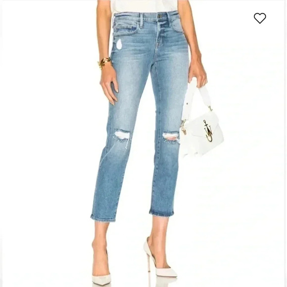 FRAME Denim Le Boy Size 29 Jeans Distressed MCLANE Cotton Stretch Mid Rise - Picture 5 of 9